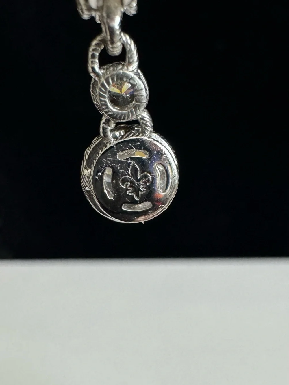 Judith Ripka 925 Silver Textured Drop Earrings w/2 Shimmering Diamonique Stones - Picture 8 of 9